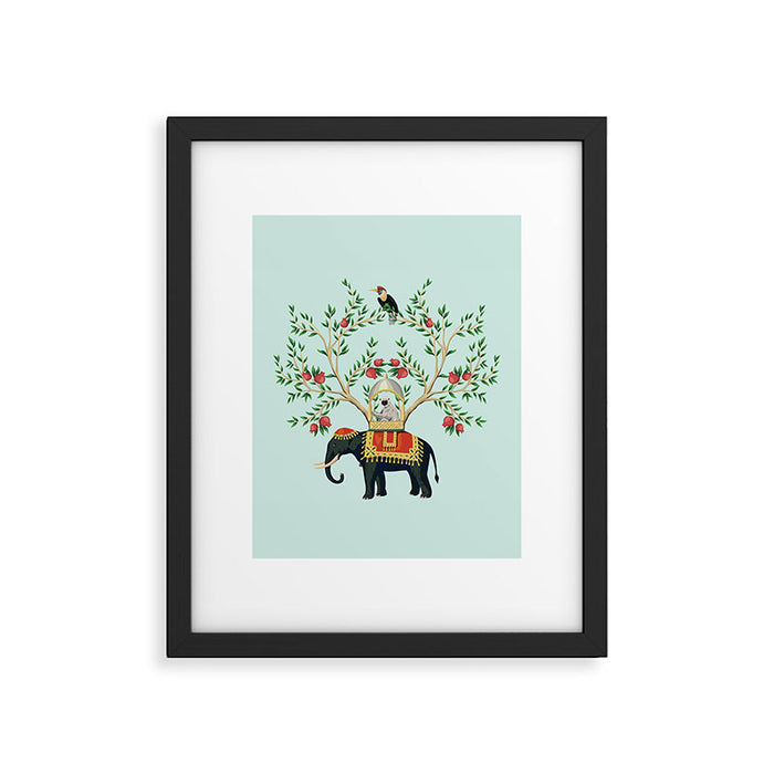 Chinoiserie Indian Elephant & Monkey Exotic Floral Framed Art Print Gallery Image 1