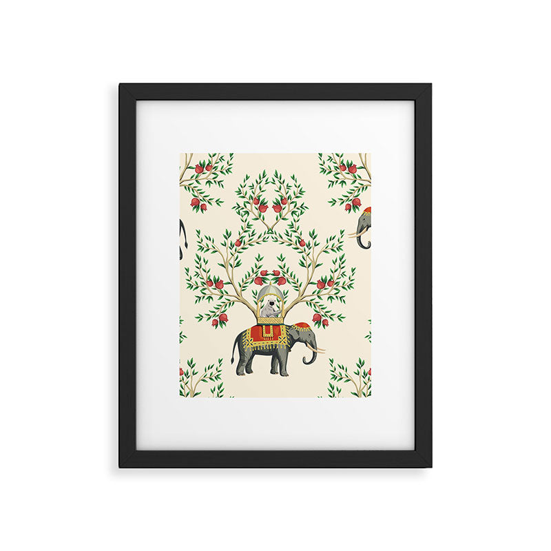 Chinoiserie Indian Elephant & Monkey Exotic Floral Framed Art Print Gallery Image 6