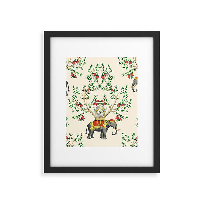 Chinoiserie Indian Elephant & Monkey Exotic Floral Framed Art Print Gallery Image 1