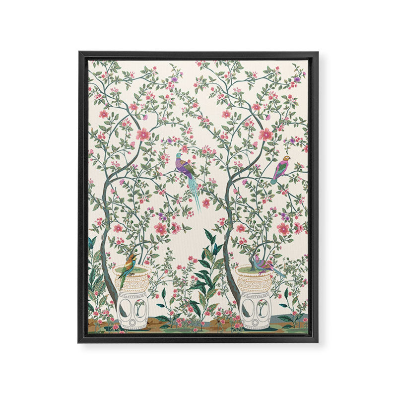 Chinoiserie Lemon Fresco Floral Garden Birds Oriental Botanical Framed Canvas Print Gallery Image 6