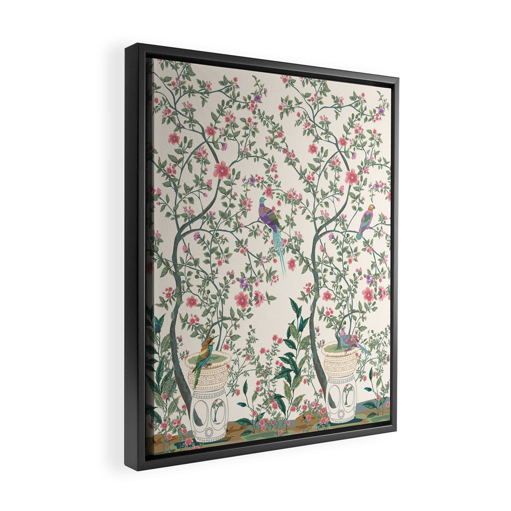 Chinoiserie Lemon Fresco Floral Garden Birds Oriental Botanical Framed Canvas Print Gallery Image 2