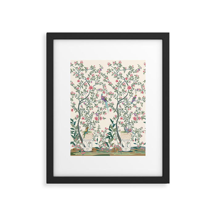 Chinoiserie Lemon Fresco Floral Garden Birds Oriental Botanical Framed Art Print Gallery Image 1
