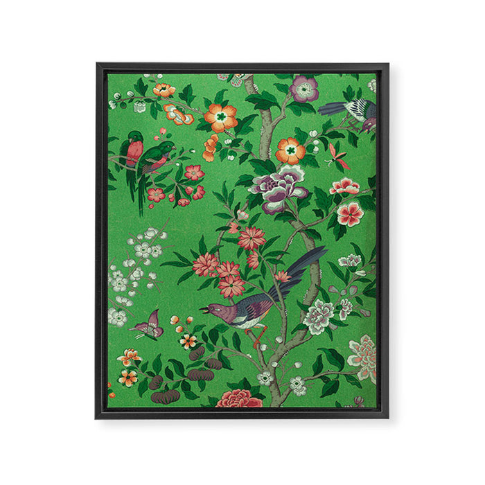 Chinoiserie Magpie Botanical Garden Bright Green Framed Canvas Print Gallery Image 1