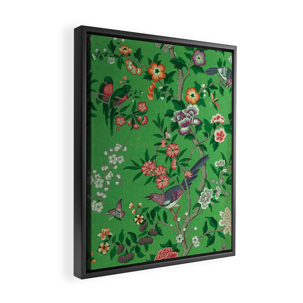 Chinoiserie Magpie Botanical Garden Bright Green Framed Canvas Print Gallery Image 2