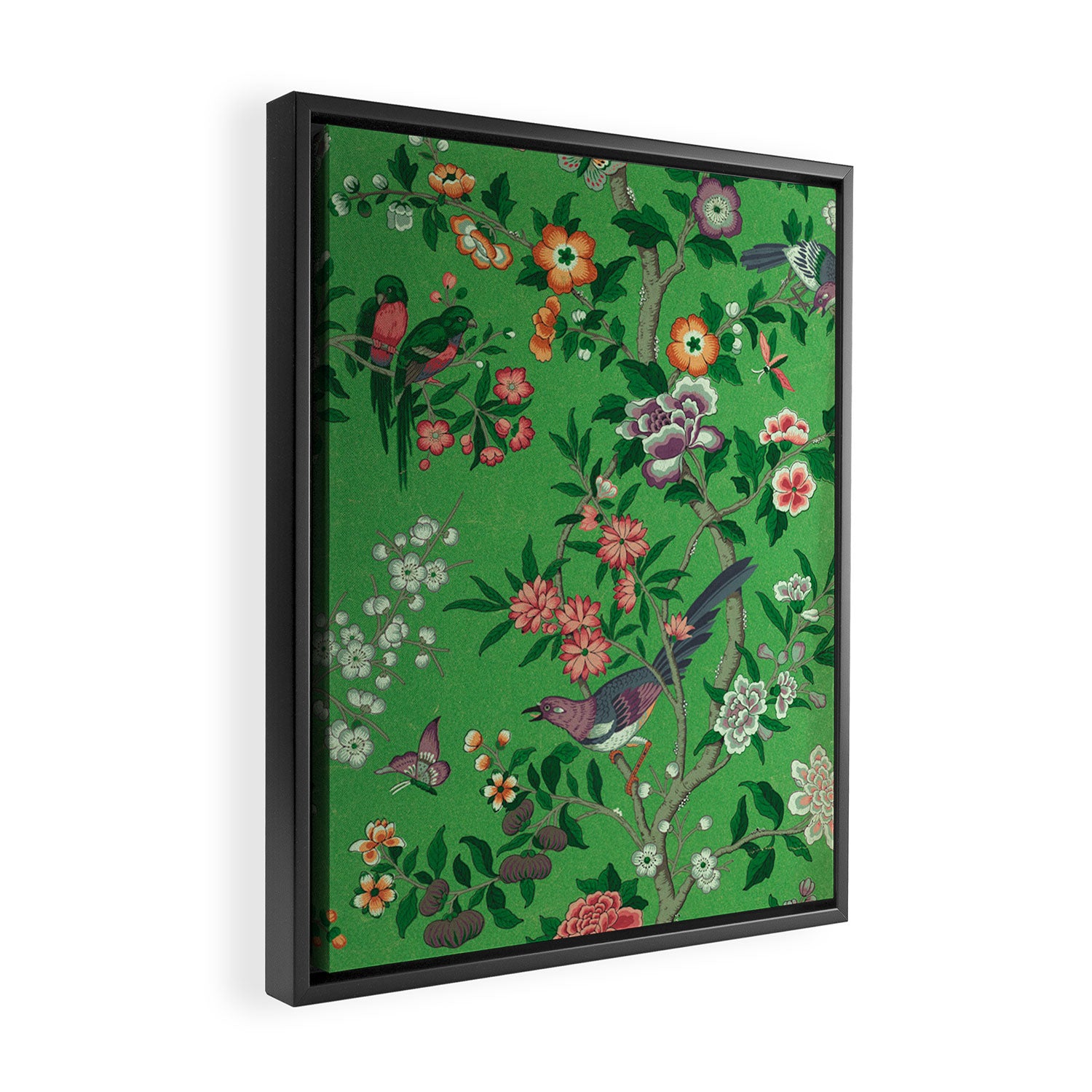 Chinoiserie Magpie Botanical Garden Bright Green Framed Canvas Print Gallery Image 2