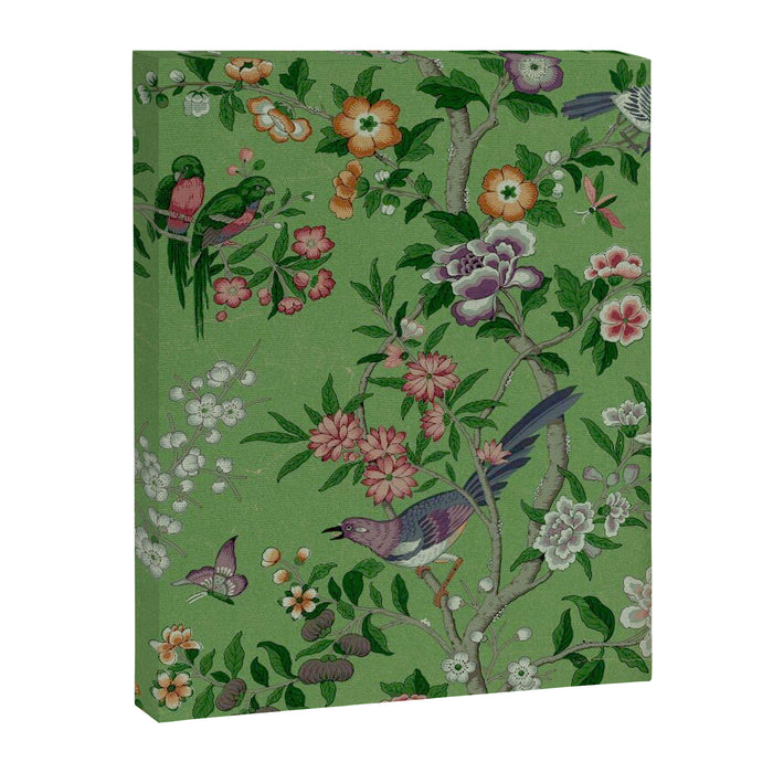 Chinoiserie Magpie Peony Garden Summer Green Canvas Print Gallery Image 1