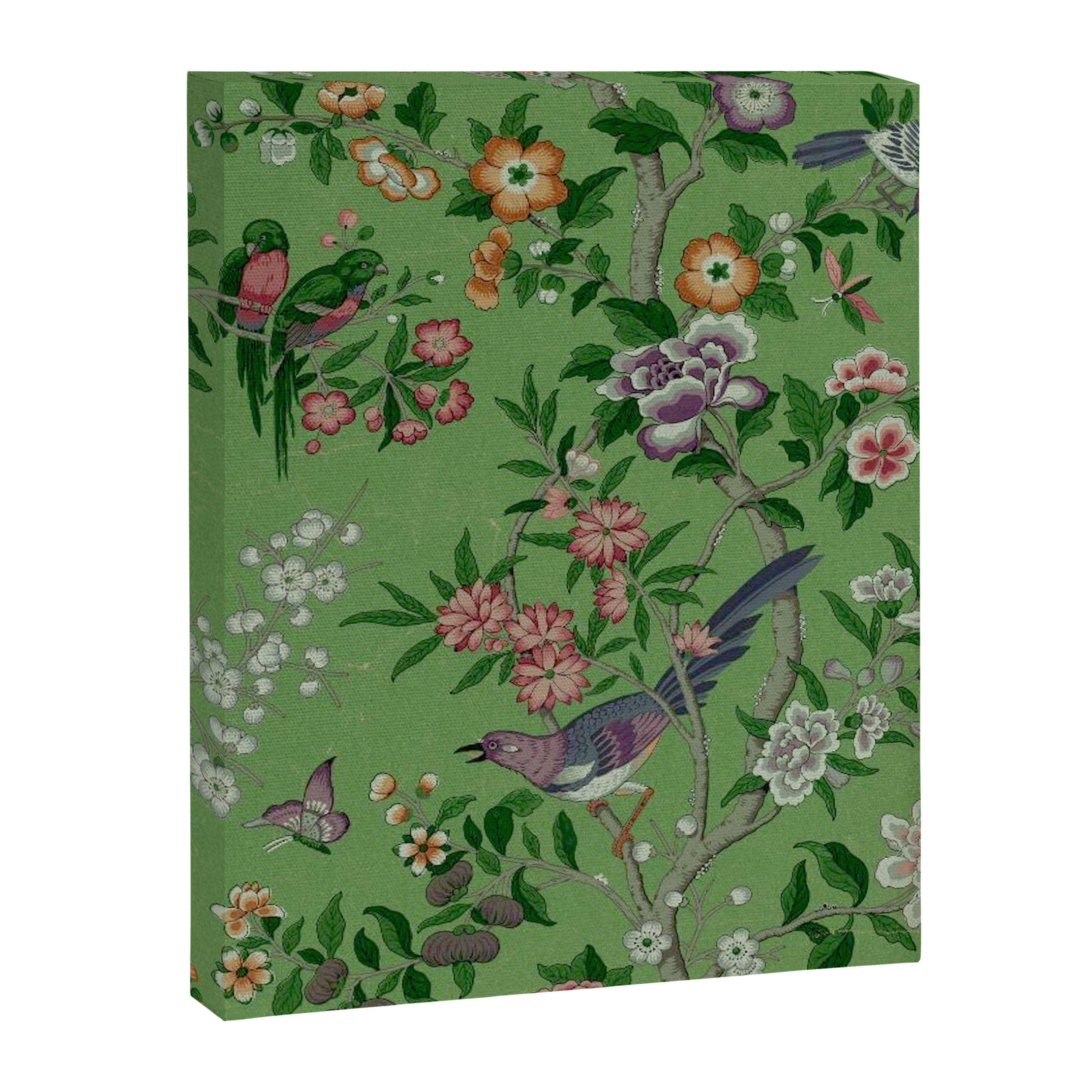 Chinoiserie Magpie Peony Garden Summer Green Canvas Print Gallery Image 6