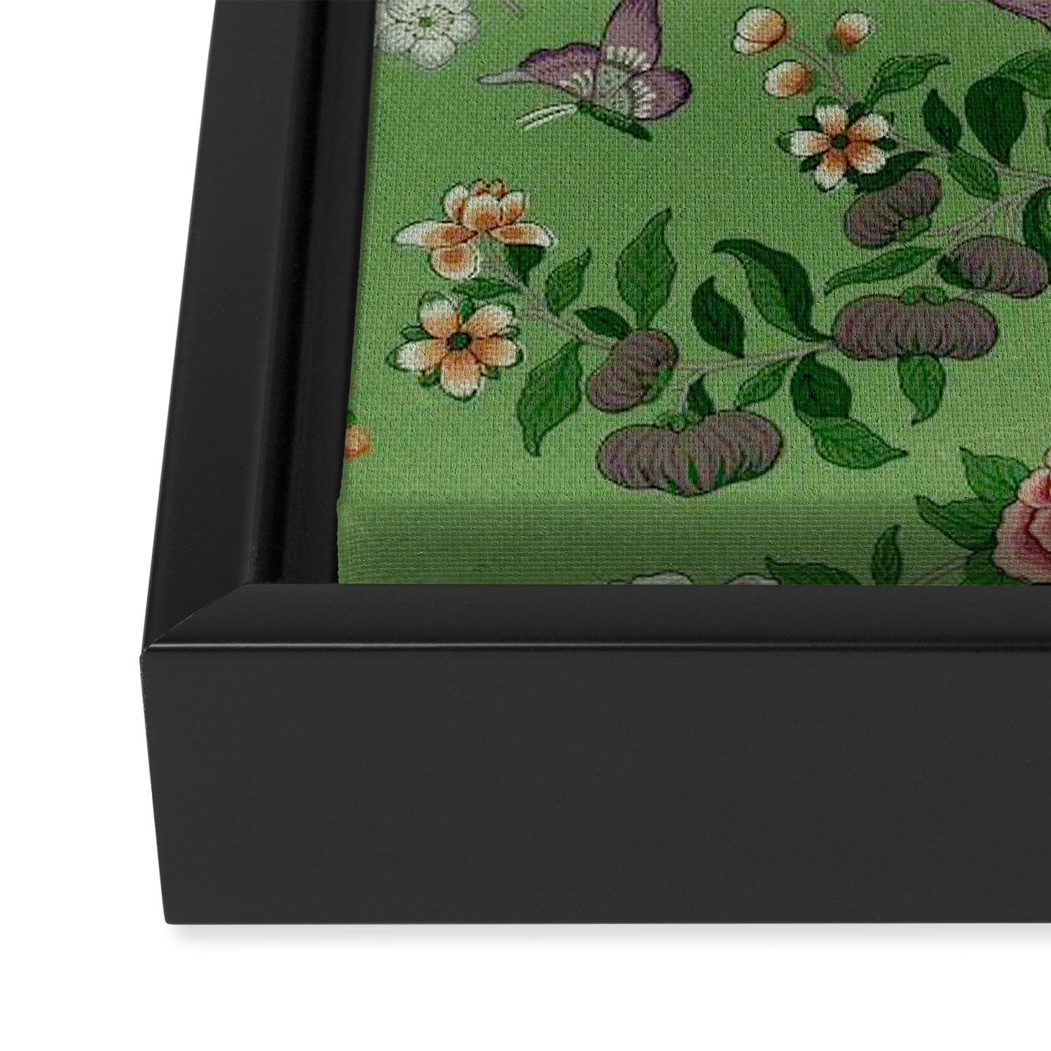 Chinoiserie Magpie Peony Garden Summer Green Framed Canvas Print Gallery Image 3