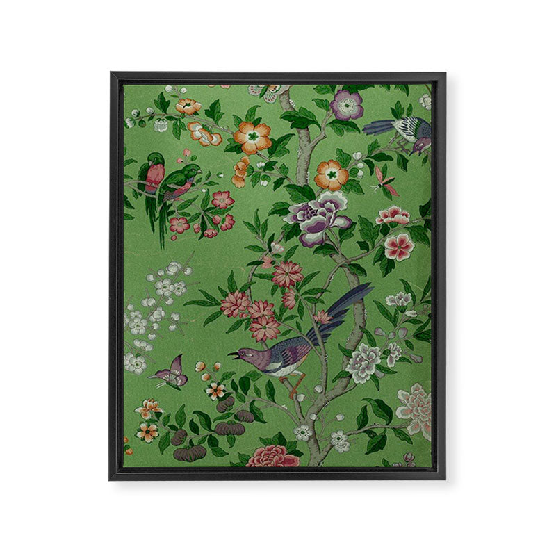 Chinoiserie Magpie Peony Garden Summer Green Framed Canvas Print Gallery Image 6