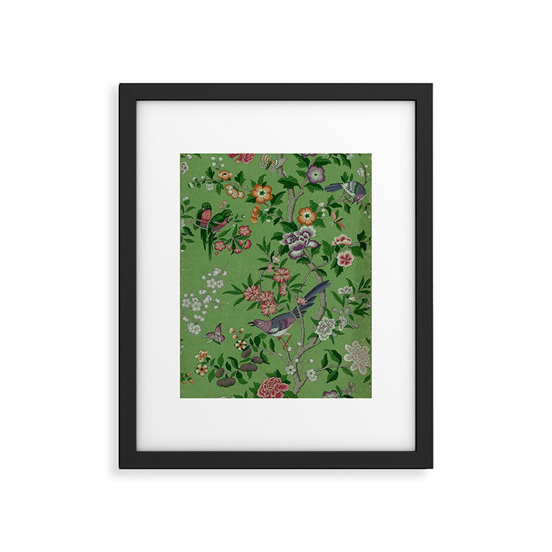 Chinoiserie Magpie Peony Garden Summer Green Framed Art Print Gallery Image 5