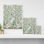 Chinoiserie Mint Green Pastel Fresco Floral Garden Birds Oriental Botanical Canvas Print Gallery Image 3