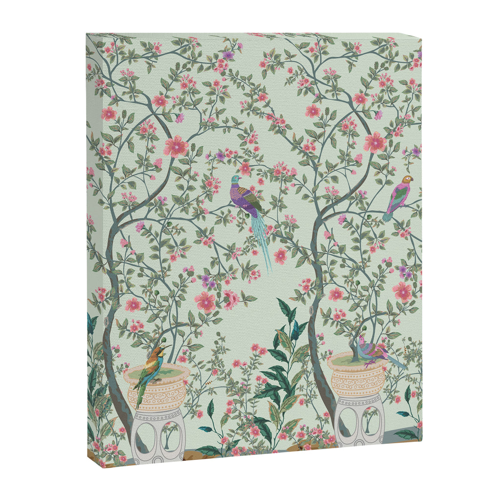 Chinoiserie Mint Green Pastel Fresco Floral Garden Birds Oriental Botanical Canvas Print Gallery Image 8