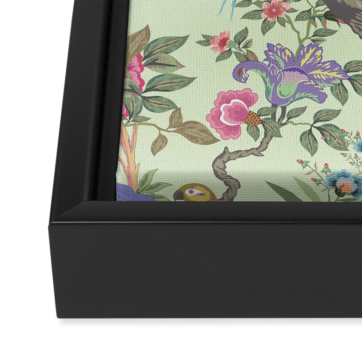 Chinoiserie Mint Green Pastel Fresco Floral Garden Birds Oriental Botanical Framed Canvas Print Gallery Image 3