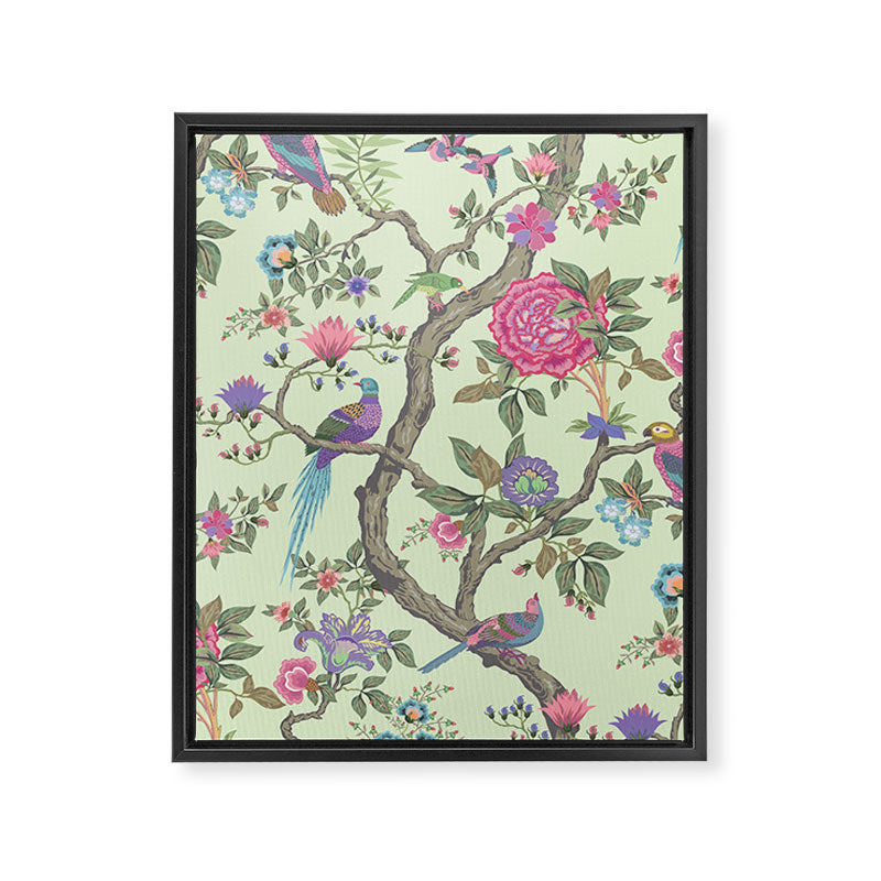 Chinoiserie Mint Green Pastel Fresco Floral Garden Birds Oriental Botanical Framed Canvas Print Gallery Image 8