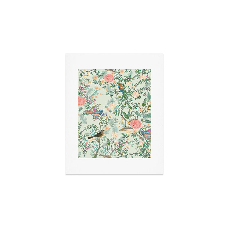 Chinoiserie Mint Green Pink Fresco Floral Garden Oriental Botanical  Art Print Gallery Image 1