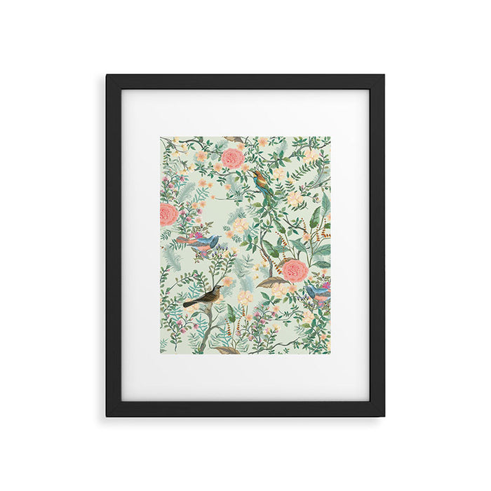 Chinoiserie Mint Green Pink Fresco Floral Garden Oriental Botanical  Framed Art Print Gallery Image 1