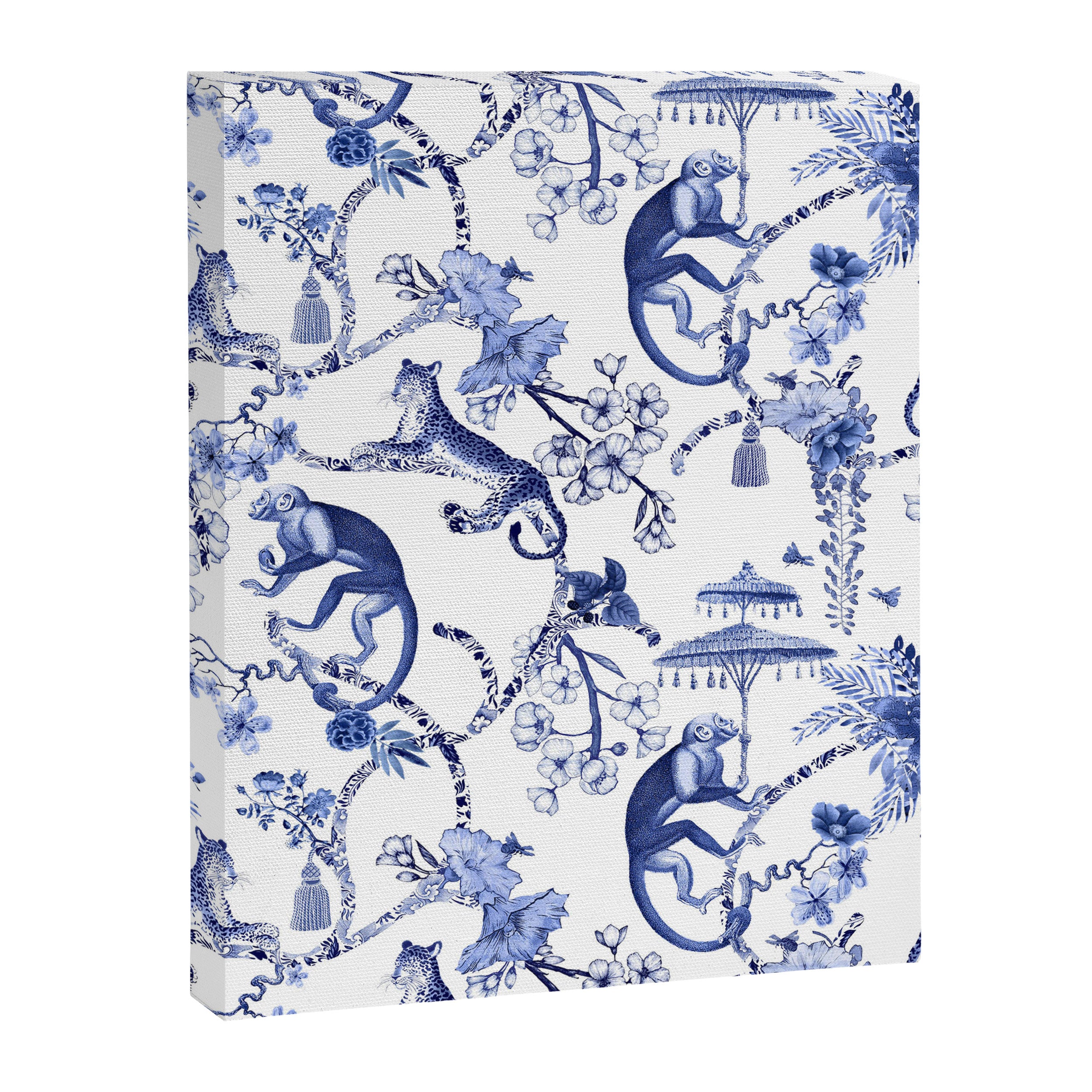 Chinoiserie Monkey Jungle Botanical Toile de Jouy Art Canvas Print Gallery Image 8