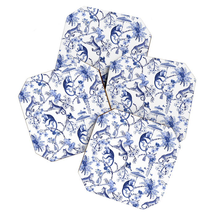 Chinoiserie Monkey Jungle Botanical Toile de Jouy Art Coaster Gallery Image 1
