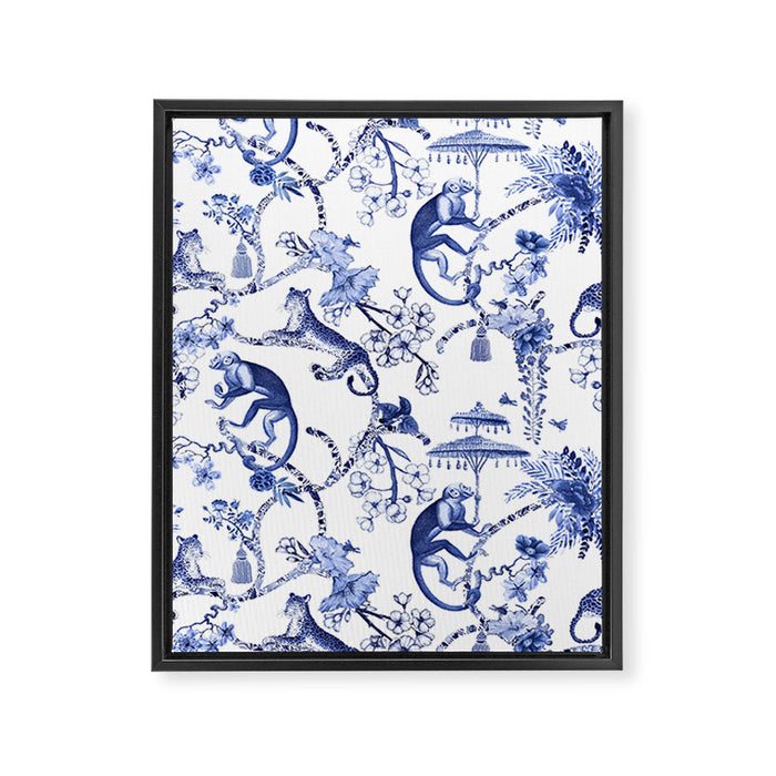 Chinoiserie Monkey Jungle Botanical Toile de Jouy Art Framed Canvas Print Gallery Image 1