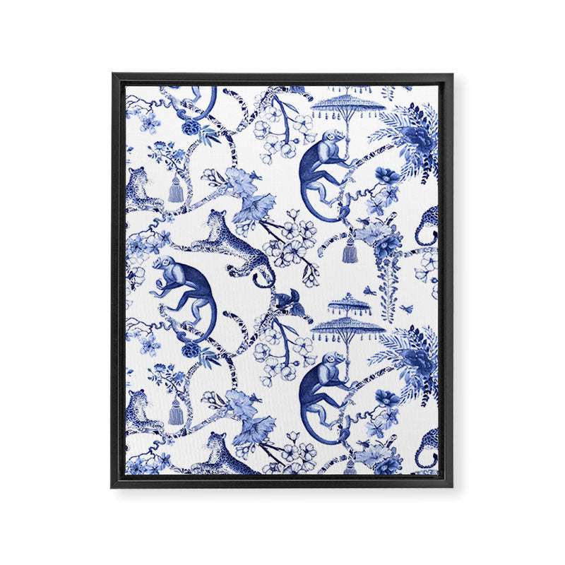 Chinoiserie Monkey Jungle Botanical Toile de Jouy Art Framed Canvas Print Gallery Image 8