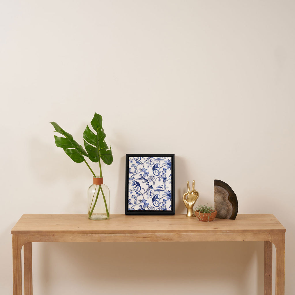 Chinoiserie Monkey Jungle Botanical Toile de Jouy Art Framed Canvas Print Gallery Image 4