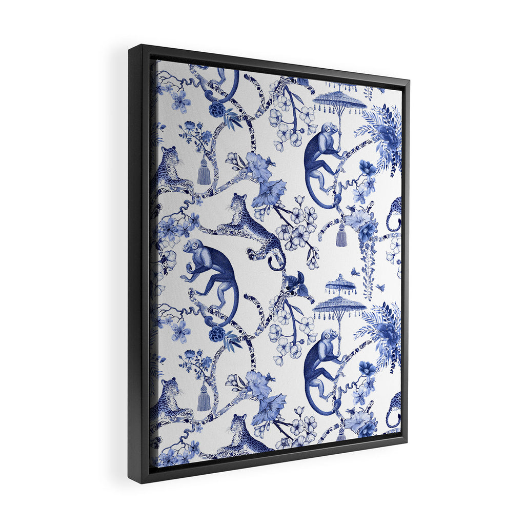 Chinoiserie Monkey Jungle Botanical Toile de Jouy Art Framed Canvas Print Gallery Image 2