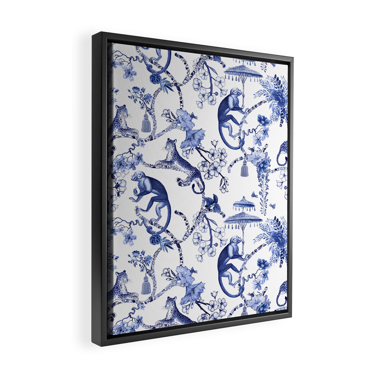 Chinoiserie Monkey Jungle Botanical Toile de Jouy Art Framed Canvas Print Gallery Image 2