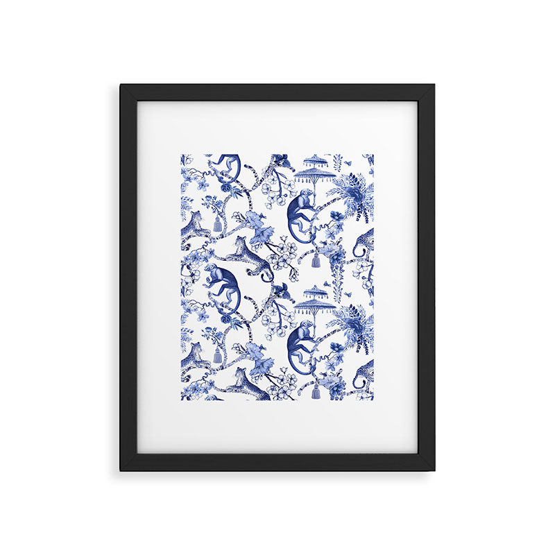Chinoiserie Monkey Jungle Botanical Toile de Jouy Art Framed Art Print Gallery Image 4