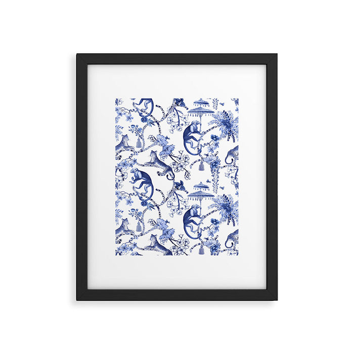 Chinoiserie Monkey Jungle Botanical Toile de Jouy Art Framed Art Print Gallery Image 1
