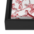 Chinoiserie Monkey Jungle Botanical Red Toile de Jouy Art Framed Canvas Print Gallery Image 3