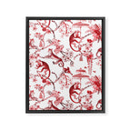 Chinoiserie Monkey Jungle Botanical Red Toile de Jouy Art Framed Canvas Print Gallery Image 8