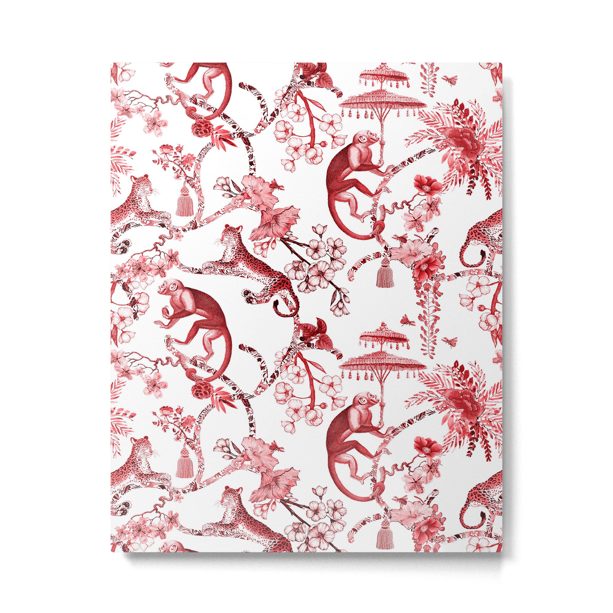 Chinoiserie Monkey Jungle Botanical Red Toile de Jouy Art Metal Print Gallery Image 6