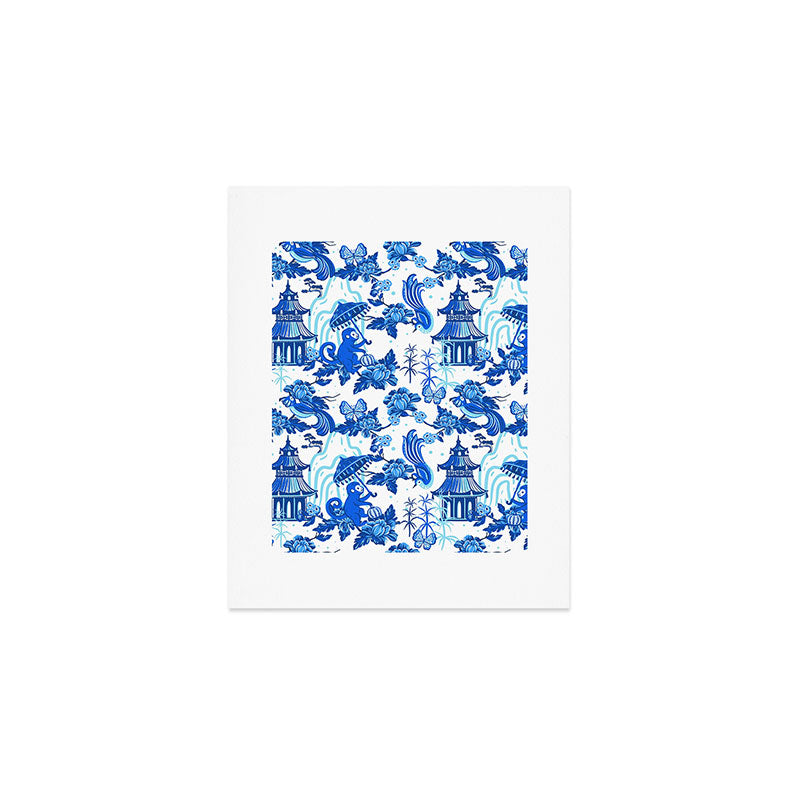 Chinoiserie Monkey Umbrella Pagodas Art Print Gallery Image 1