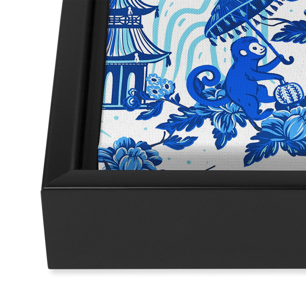 Chinoiserie Monkey Umbrella Pagodas Framed Canvas Print Gallery Image 3