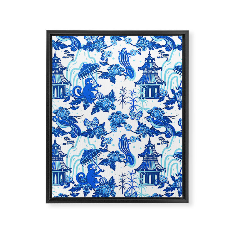 Chinoiserie Monkey Umbrella Pagodas Framed Canvas Print Gallery Image 8