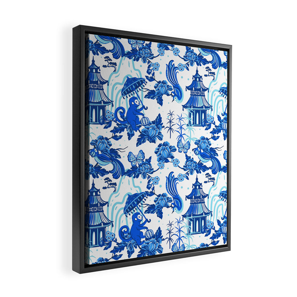 Chinoiserie Monkey Umbrella Pagodas Framed Canvas Print Gallery Image 2