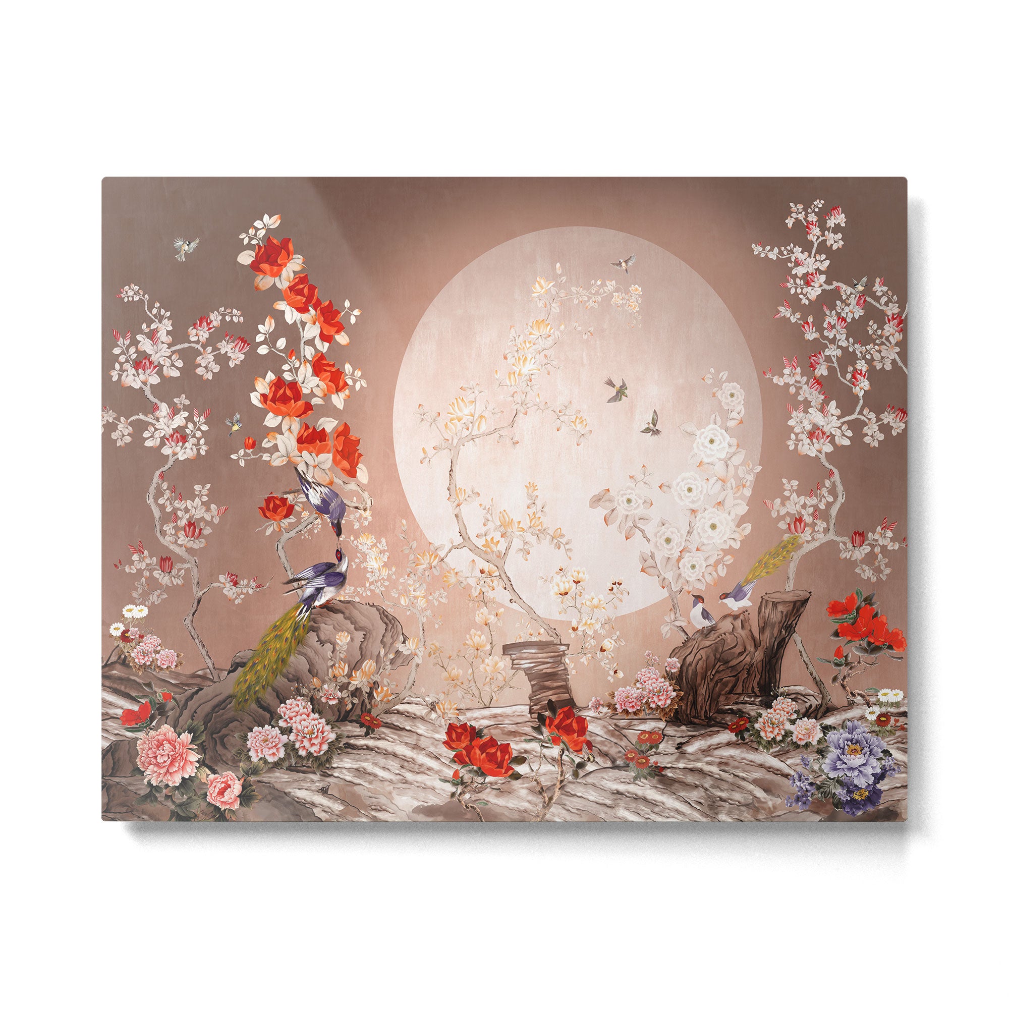 Chinoiserie Moonlight Sakura Garden Metal Print Gallery Image 4