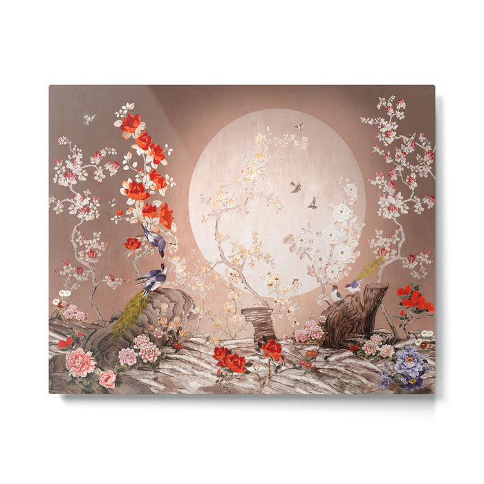 Chinoiserie Moonlight Sakura Garden Metal Print Gallery Image 1