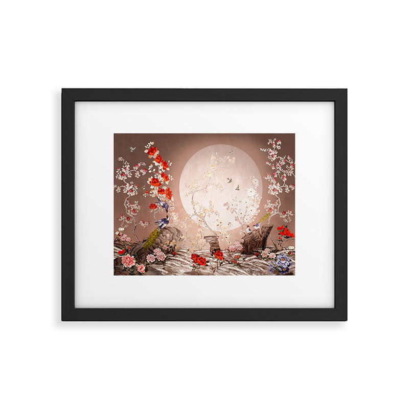 Chinoiserie Moonlight Sakura Garden Framed Art Print Gallery Image 5