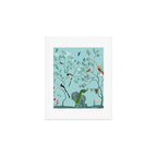Chinoiserie Oriental Blossom Floral Birds Aqua Blue Peacock Botanical Art Print Gallery Image 1