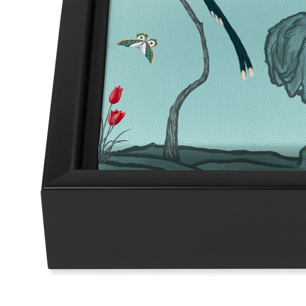 Chinoiserie Oriental Blossom Floral Birds Aqua Blue Peacock Botanical Framed Canvas Print Gallery Image 3