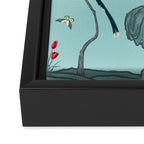 Chinoiserie Oriental Blossom Floral Birds Aqua Blue Peacock Botanical Framed Canvas Print Gallery Image 3