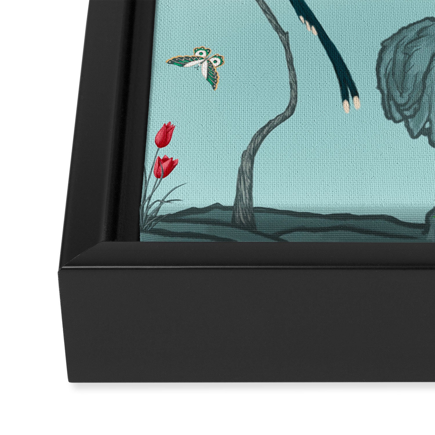 Chinoiserie Oriental Blossom Floral Birds Aqua Blue Peacock Botanical Framed Canvas Print Gallery Image 3