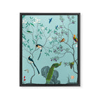 Chinoiserie Oriental Blossom Floral Birds Aqua Blue Peacock Botanical Framed Canvas Print Gallery Image 8