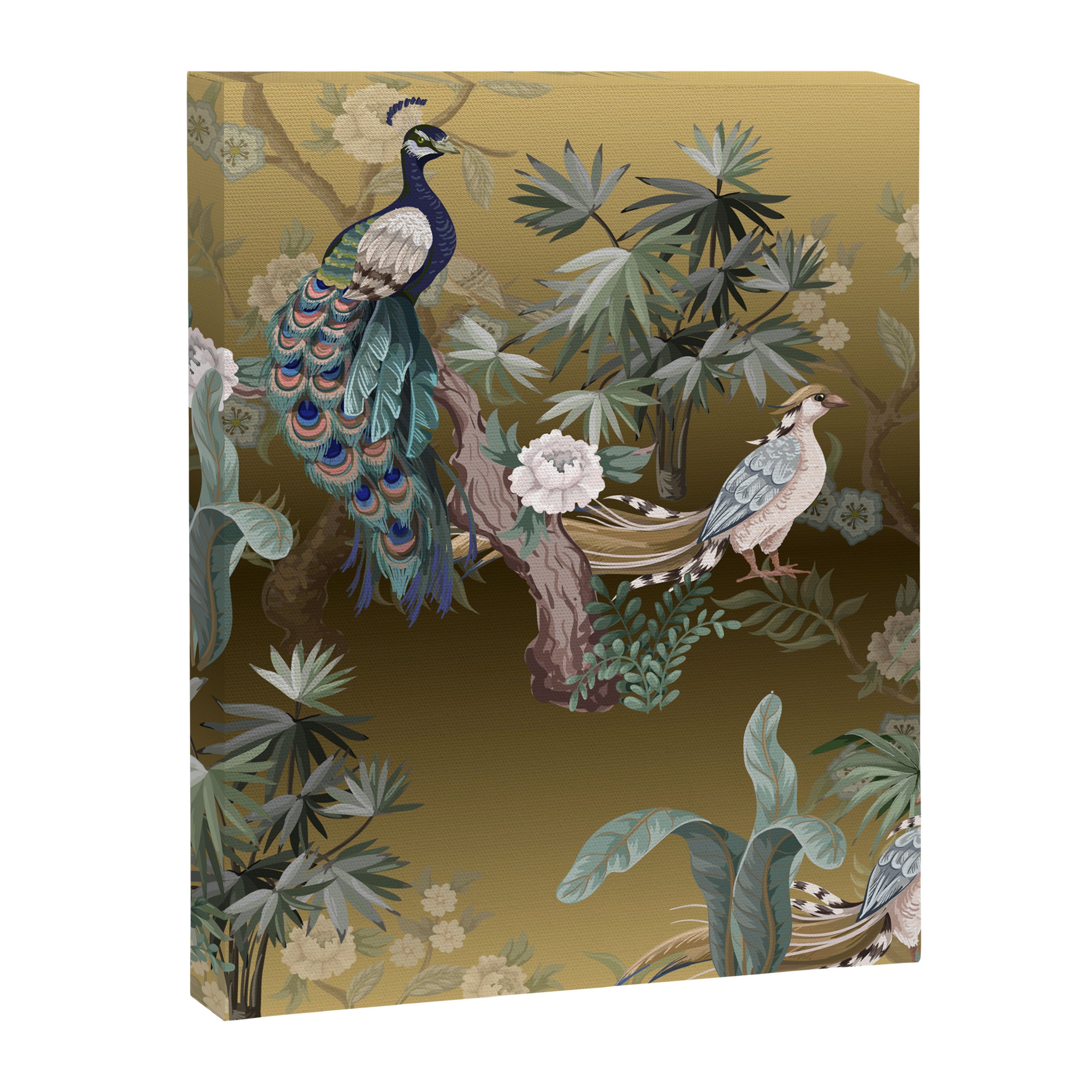 Chinoiserie Oriental Golden Peacock Fresco Art Canvas Print Gallery Image 8
