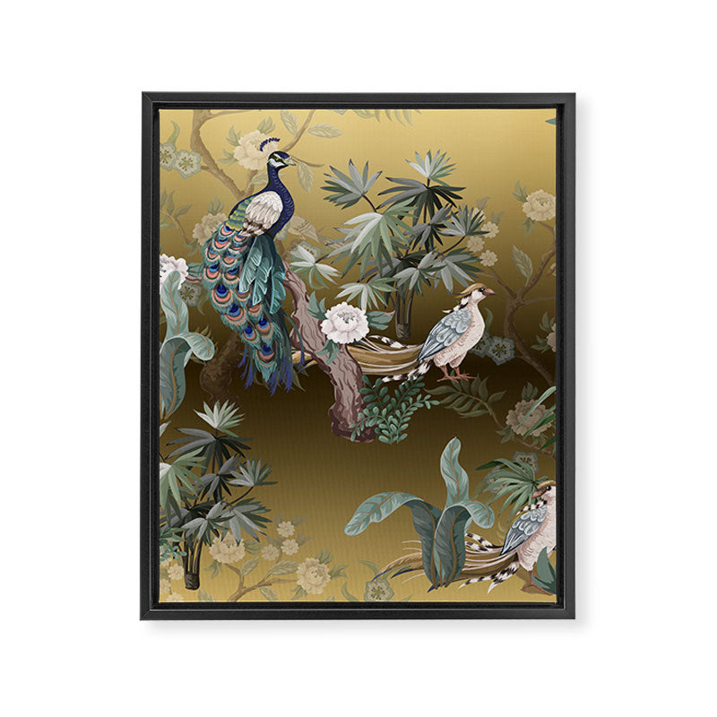 Chinoiserie Oriental Golden Peacock Fresco Art Framed Canvas Print Gallery Image 8