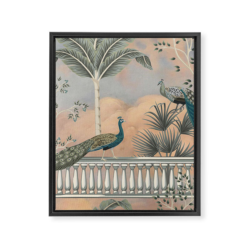 Chinoiserie Palatial Peacock Garden Peach Cloud Sky Framed Canvas Print Gallery Image 8