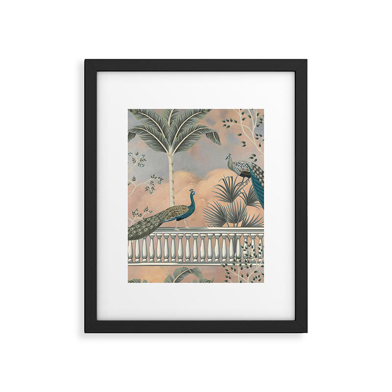 Chinoiserie Palatial Peacock Garden Peach Cloud Sky Framed Art Print Gallery Image 6