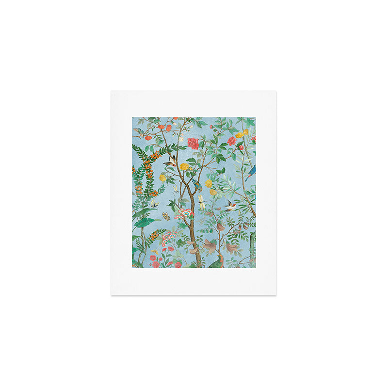 Chinoiserie Pastel Blue Floral Bird Garden II Art Print Gallery Image 1