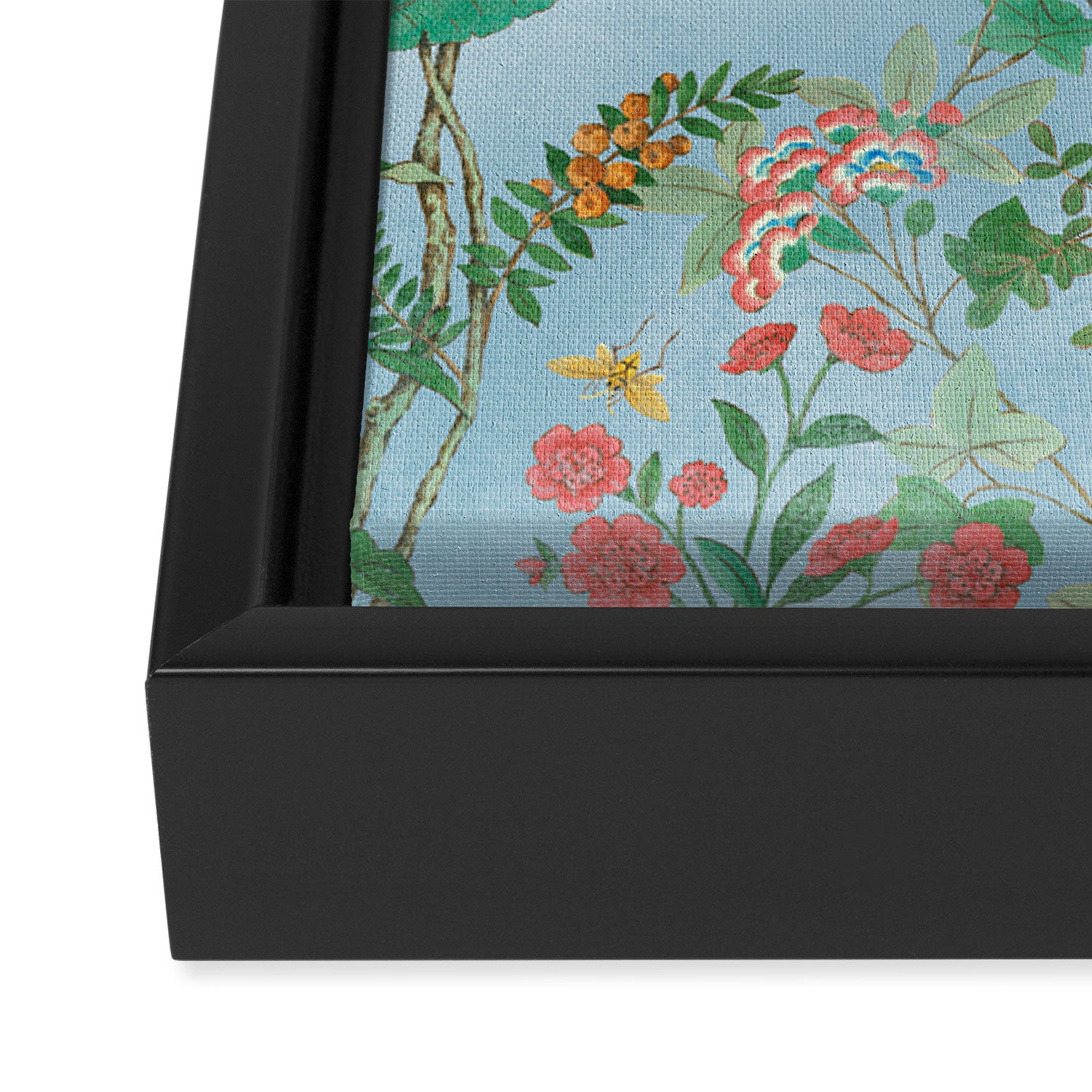 Chinoiserie Pastel Blue Floral Bird Garden II Framed Canvas Print Gallery Image 3